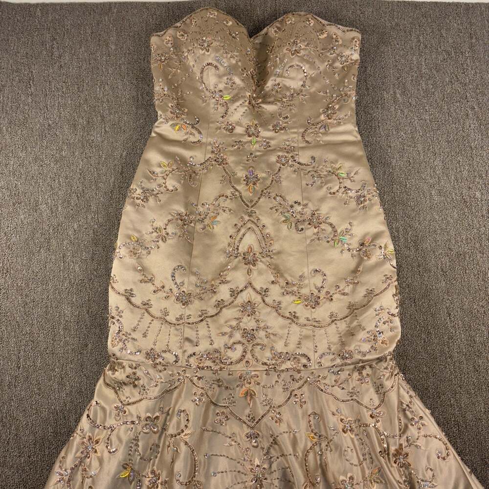 Vintage Christopher Henry For Joli Ball Gown Prom Holiday Size 6 Bling Beige